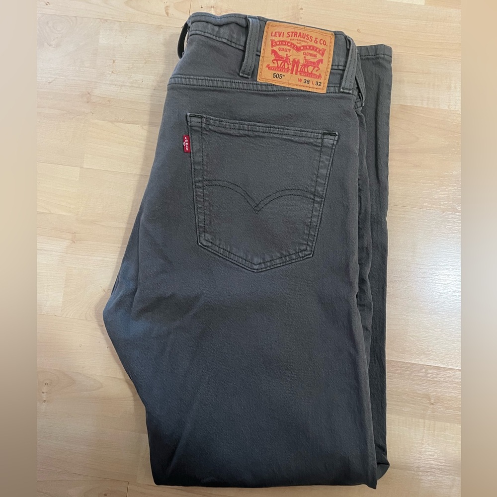 Mens Levi's Gray 505 stretch Relaxed Jeans Classic Style